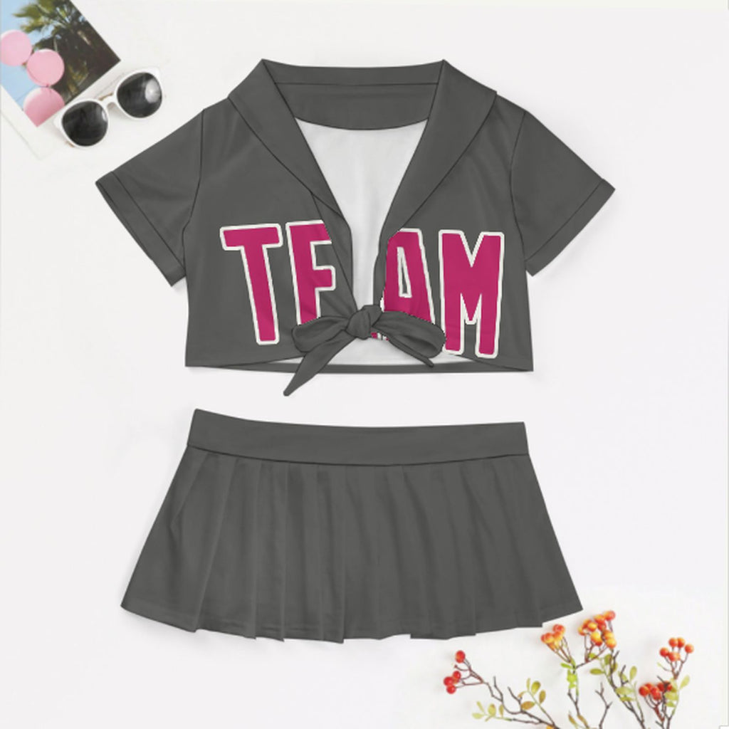 Custom Dark Grey Pink Cheerleading Uniform Set