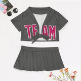 Custom Dark Grey Pink Cheerleading Uniform Set