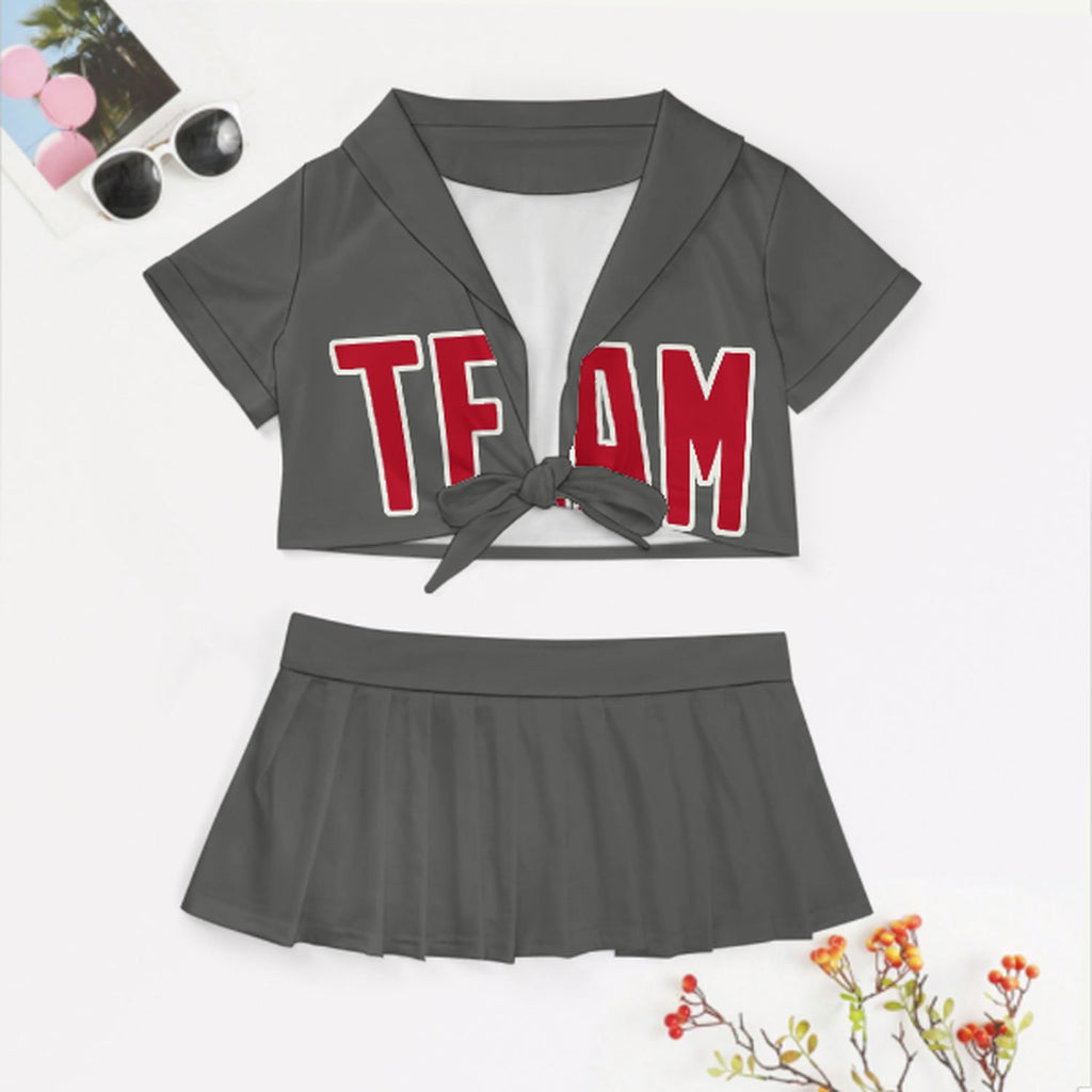 Custom Dark Grey Red Cheerleading Uniform Set