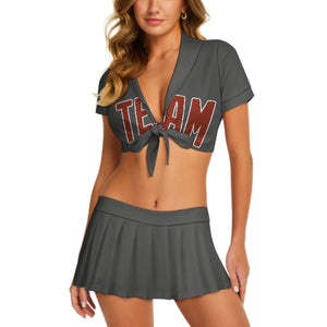 Custom Dark Grey Coral Red Cheerleading Uniform Set