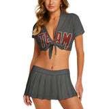 Custom Dark Grey Coral Red Cheerleading Uniform Set