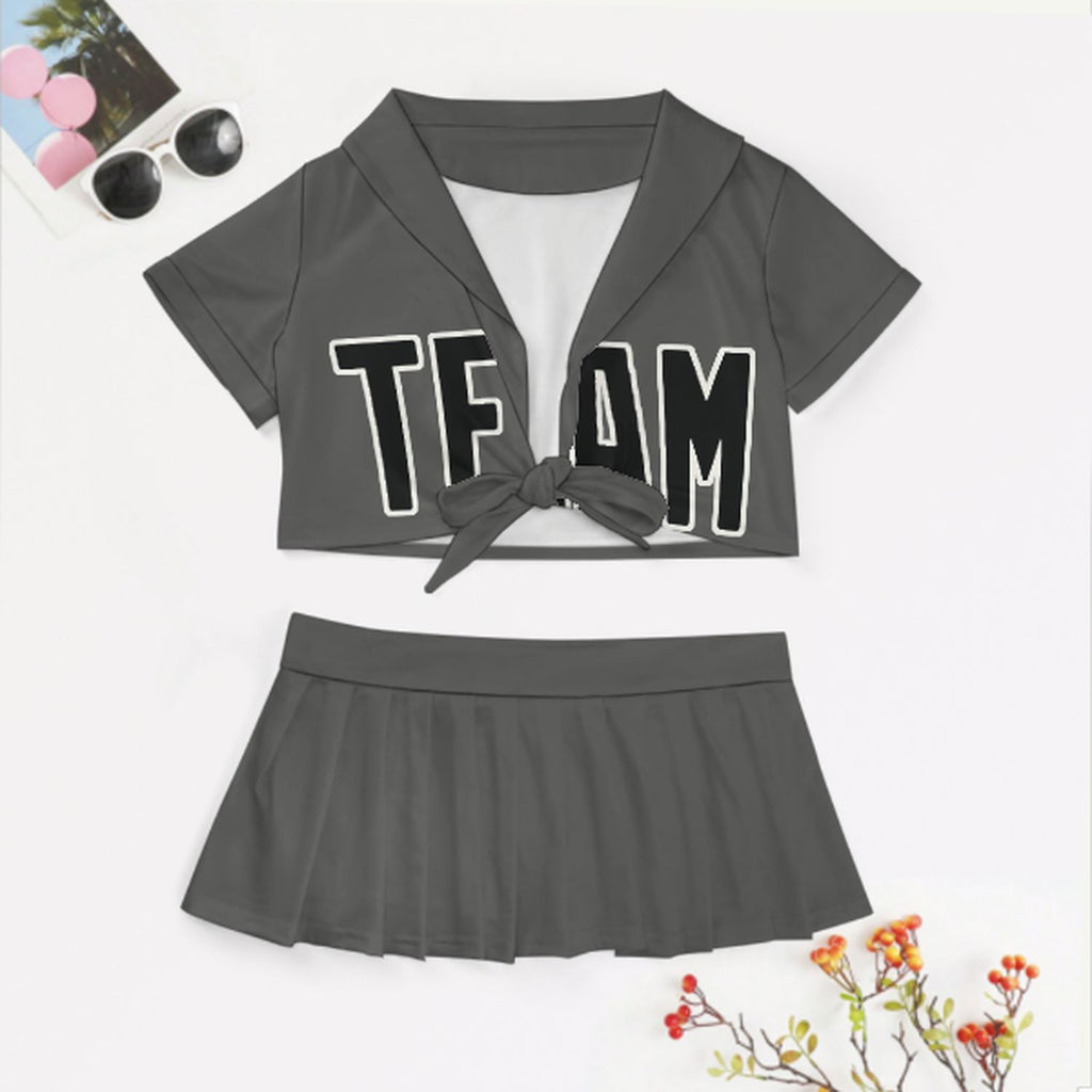 Custom Dark Grey Black Cheerleading Uniform Set