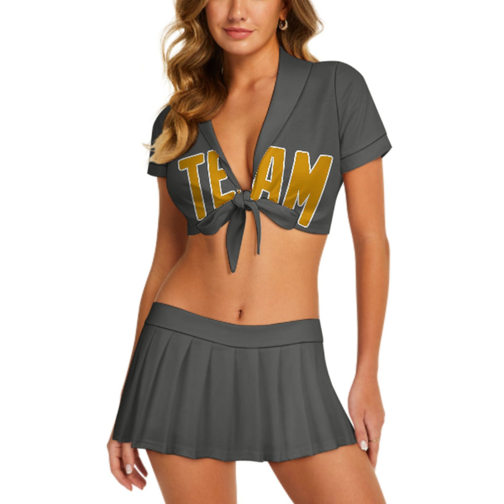 Custom Dark Grey Yellow Cheerleading Uniform Set