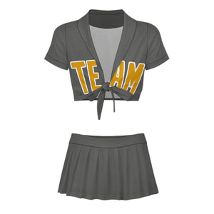 Custom Dark Grey Yellow Cheerleading Uniform Set