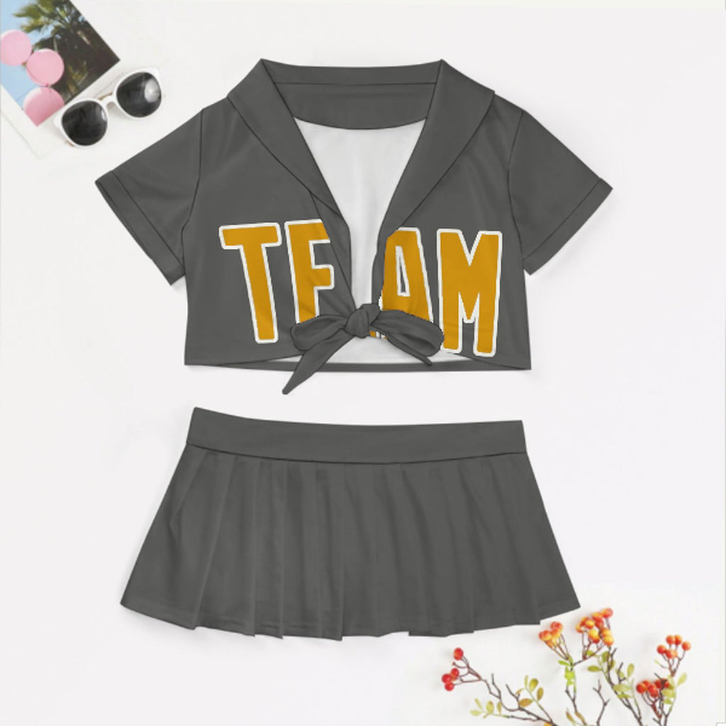 Custom Dark Grey Yellow Cheerleading Uniform Set
