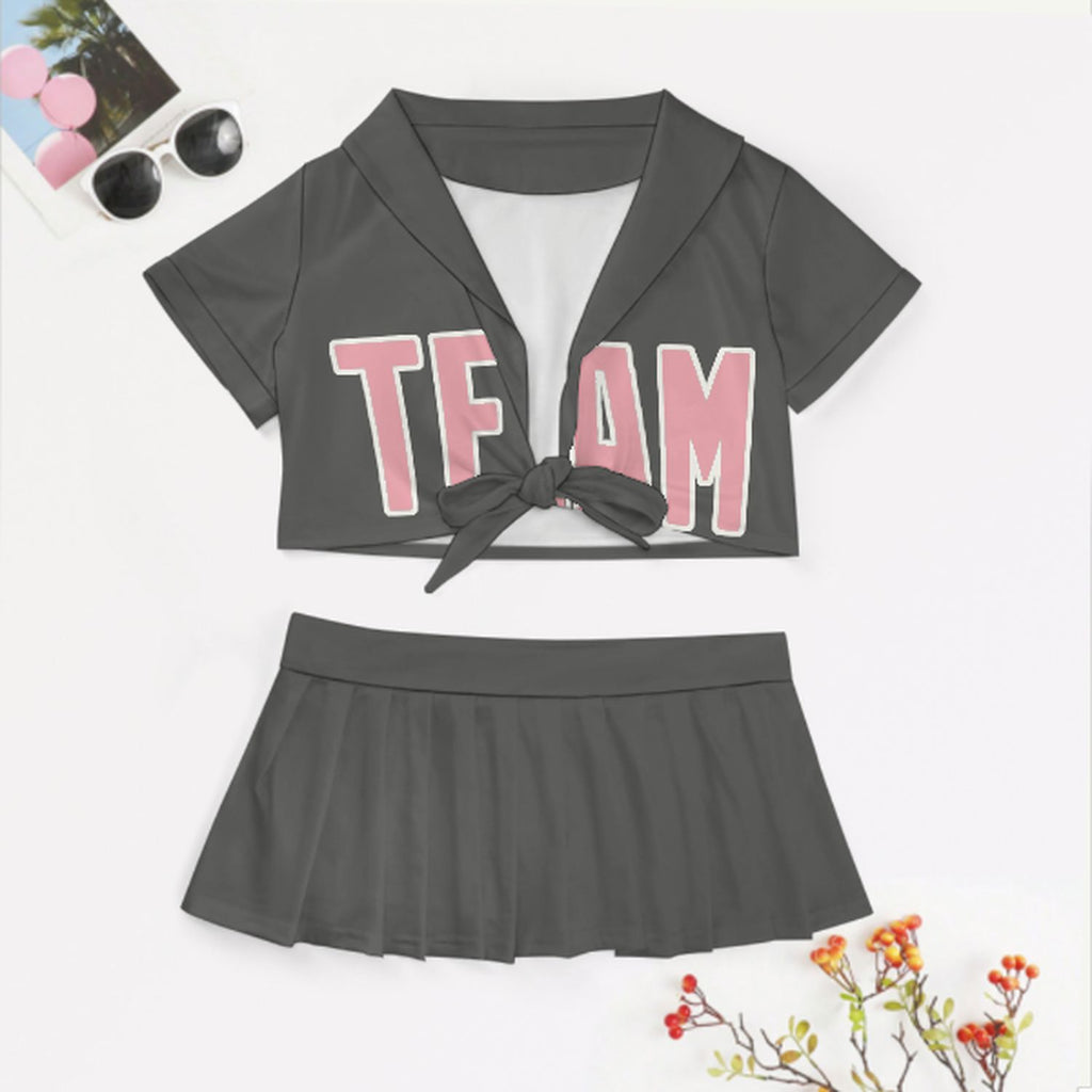 Custom Dark Grey Light Pink Cheerleading Uniform Set