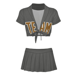 Custom Dark Grey Khaki Cheerleading Uniform Set