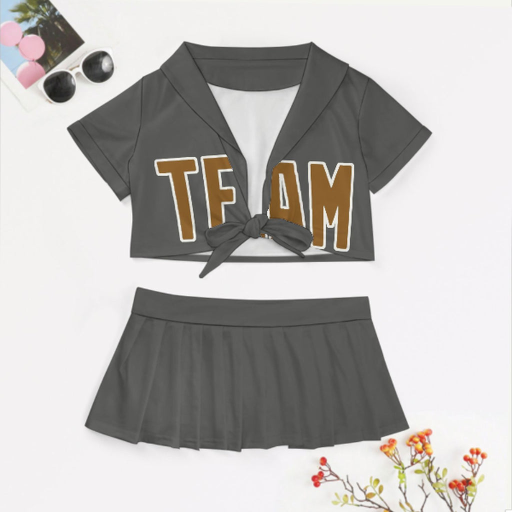 Custom Dark Grey Khaki Cheerleading Uniform Set