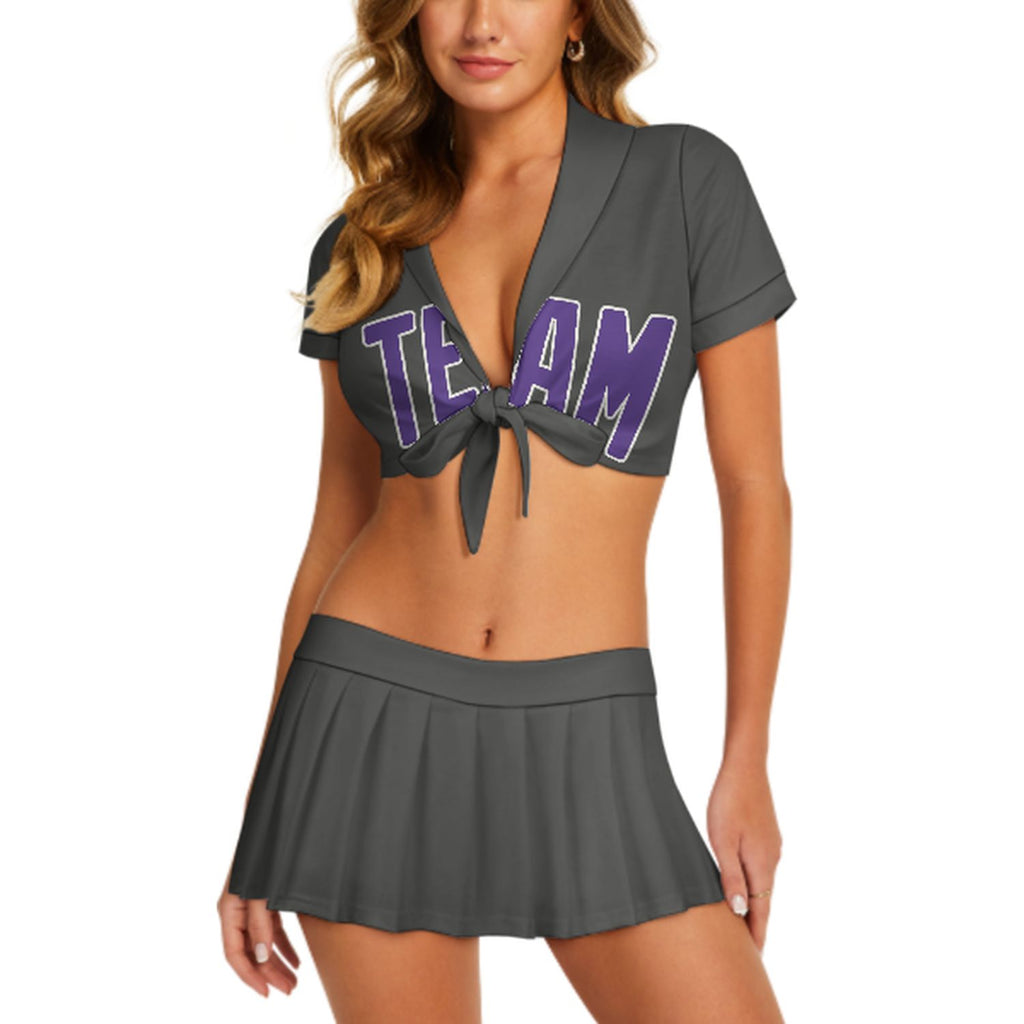 Custom Dark Grey Light Purple Cheerleading Uniform Set