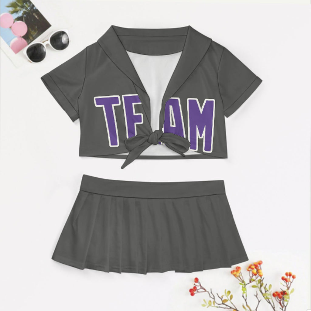 Custom Dark Grey Light Purple Cheerleading Uniform Set