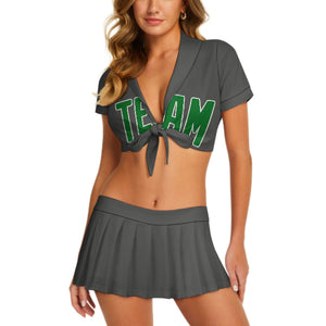 Custom Dark Grey Emerald Green Cheerleading Uniform Set