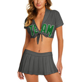 Custom Dark Grey Emerald Green Cheerleading Uniform Set