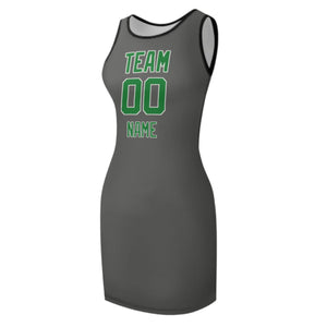 Custom Dark Grey Emerald Green Sleeveless Vest Dress
