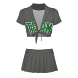 Custom Dark Grey Emerald Green Cheerleading Uniform Set
