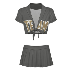 Custom Dark Grey Light Khaki Cheerleading Uniform Set