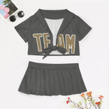 Custom Dark Grey Light Khaki Cheerleading Uniform Set
