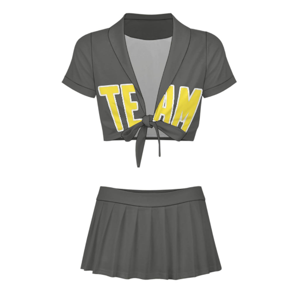 Custom Dark Grey Light Yellow Cheerleading Uniform Set