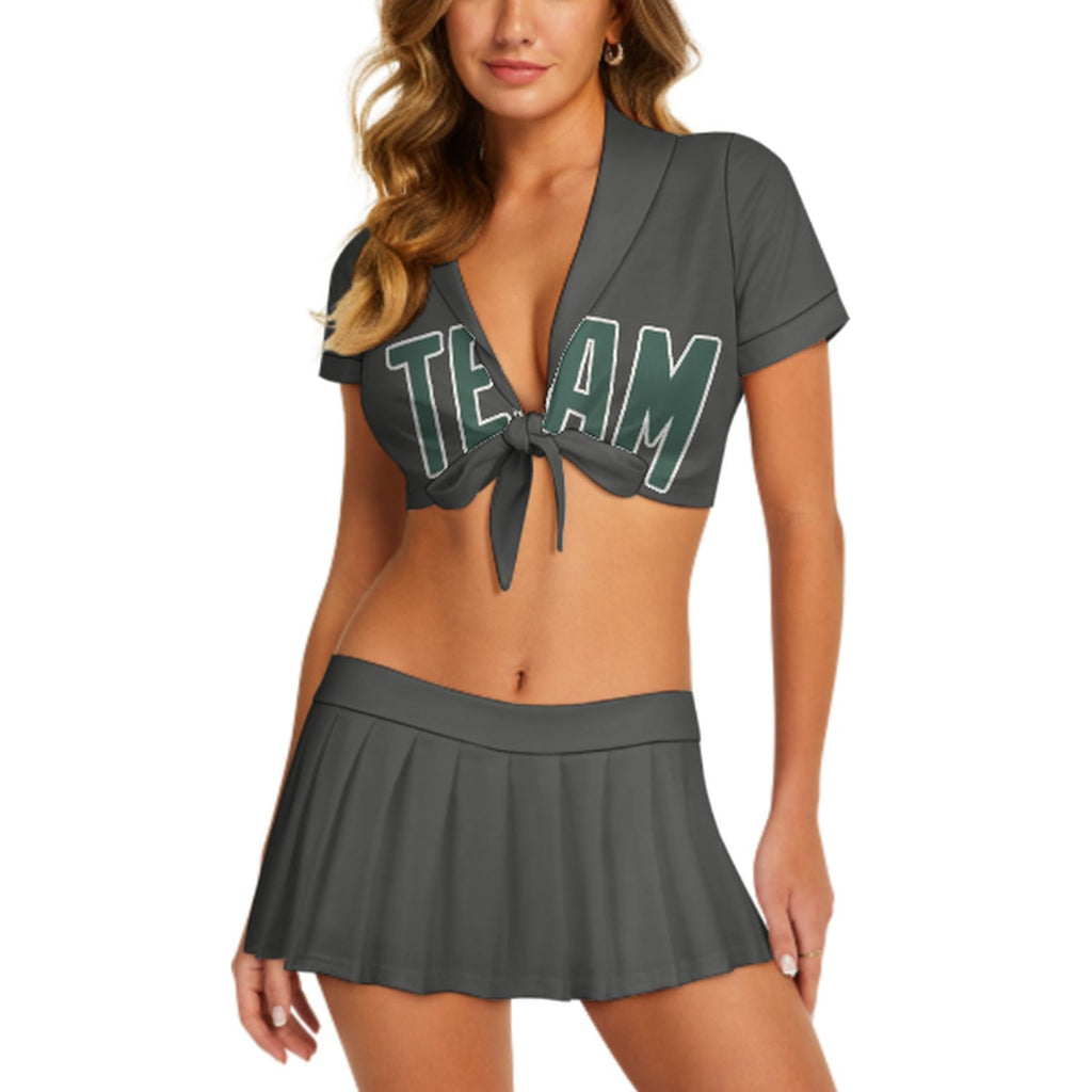 Custom Dark Grey Blue Green Cheerleading Uniform Set