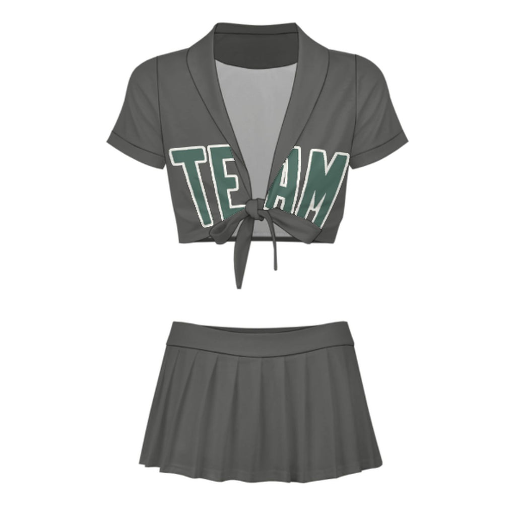 Custom Dark Grey Blue Green Cheerleading Uniform Set