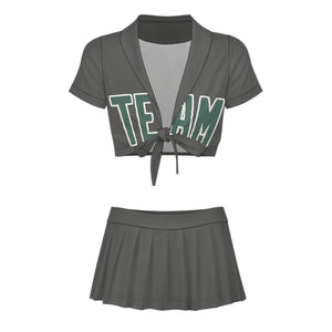 Custom Dark Grey Blue Green Cheerleading Uniform Set
