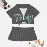 Custom Dark Grey Blue Green Cheerleading Uniform Set