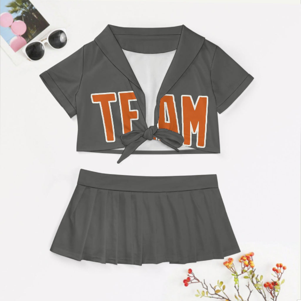 Custom Dark Grey Orange Cheerleading Uniform Set