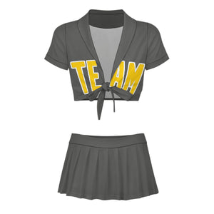 Custom Dark Grey Gold Cheerleading Uniform Set