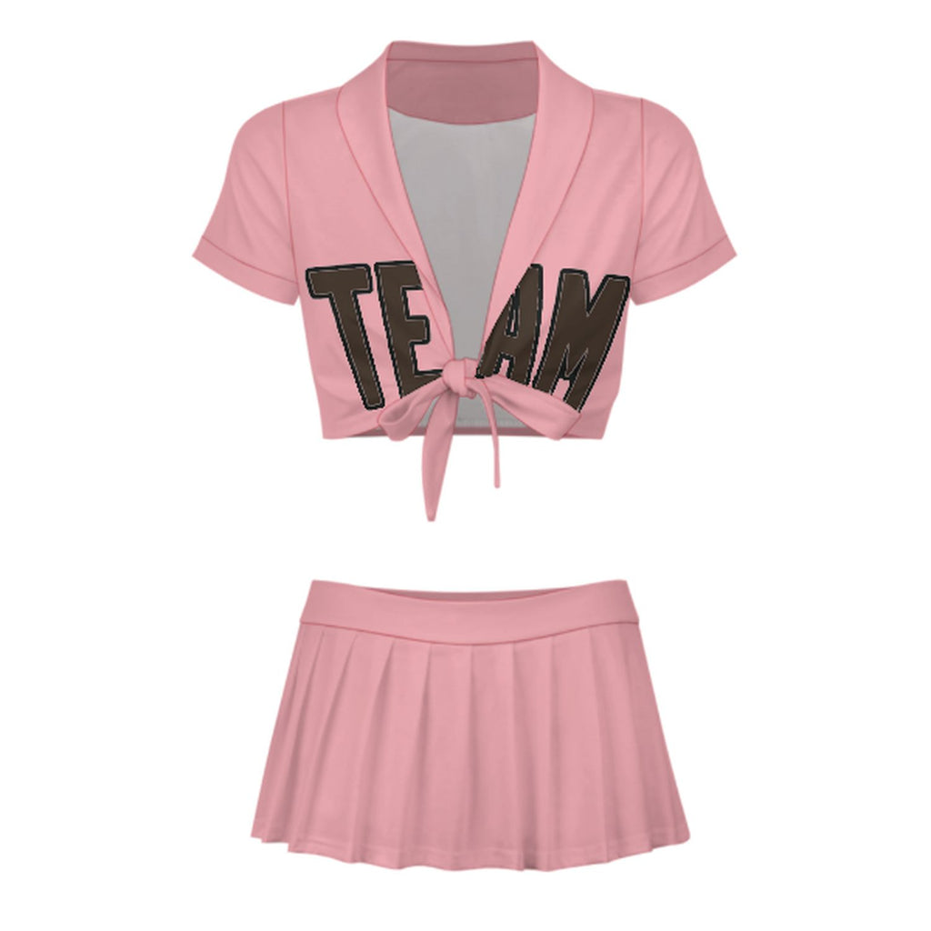 Custom Light Pink Brown Cheerleading Uniform Set