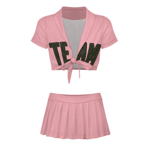 Custom Light Pink Olive Cheerleading Uniform Set