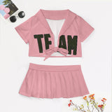 Custom Light Pink Olive Cheerleading Uniform Set