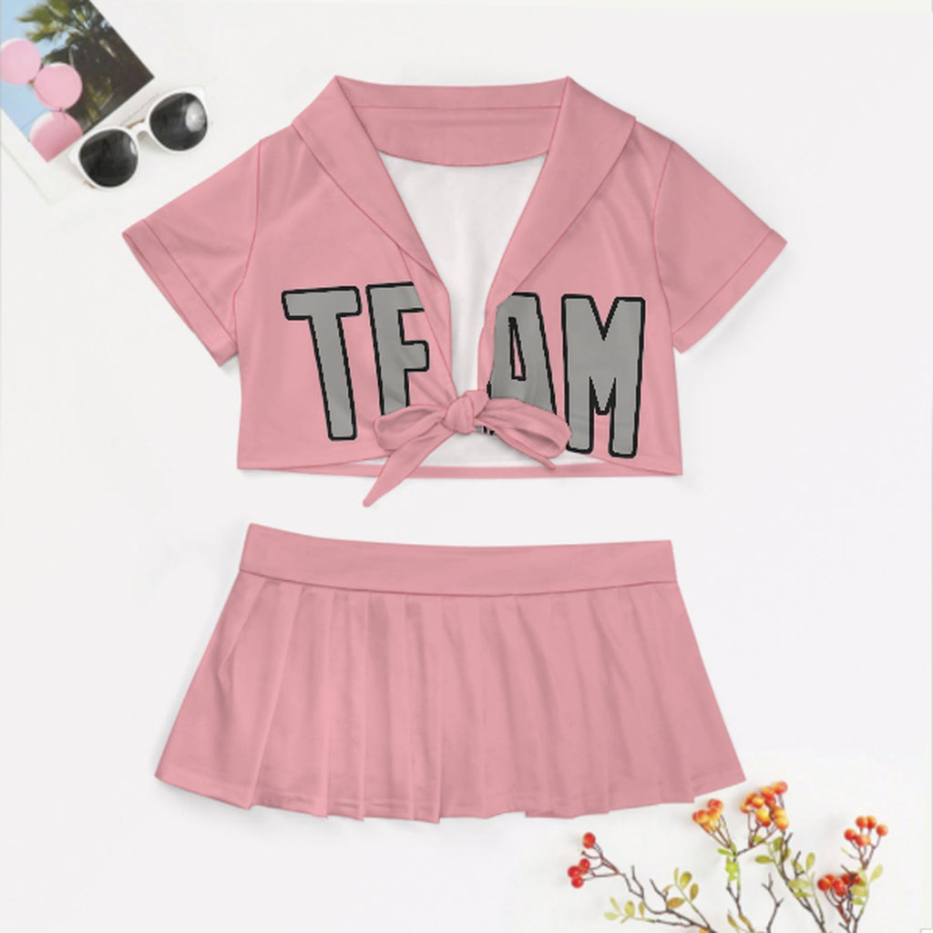 Custom Light Pink Gray Cheerleading Uniform Set