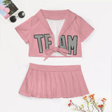 Custom Light Pink Gray Cheerleading Uniform Set