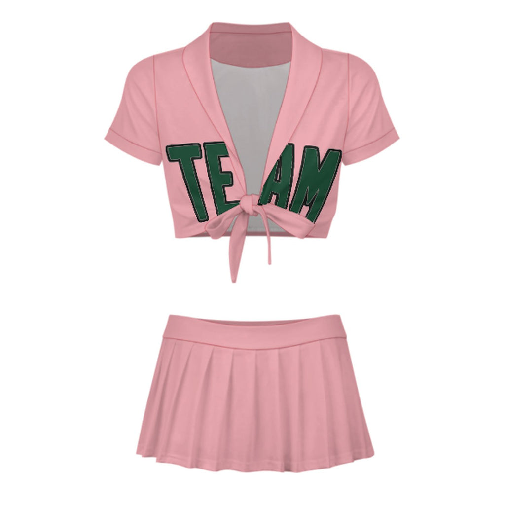 Custom Light Pink Green Cheerleading Uniform Set