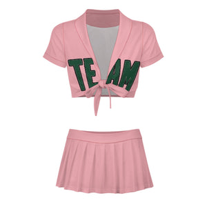 Custom Light Pink Green Cheerleading Uniform Set