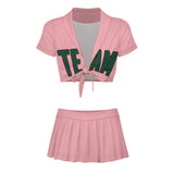 Custom Light Pink Green Cheerleading Uniform Set