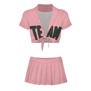 Custom Light Pink Dark Green Cheerleading Uniform Set