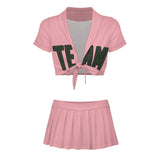Custom Light Pink Dark Green Cheerleading Uniform Set