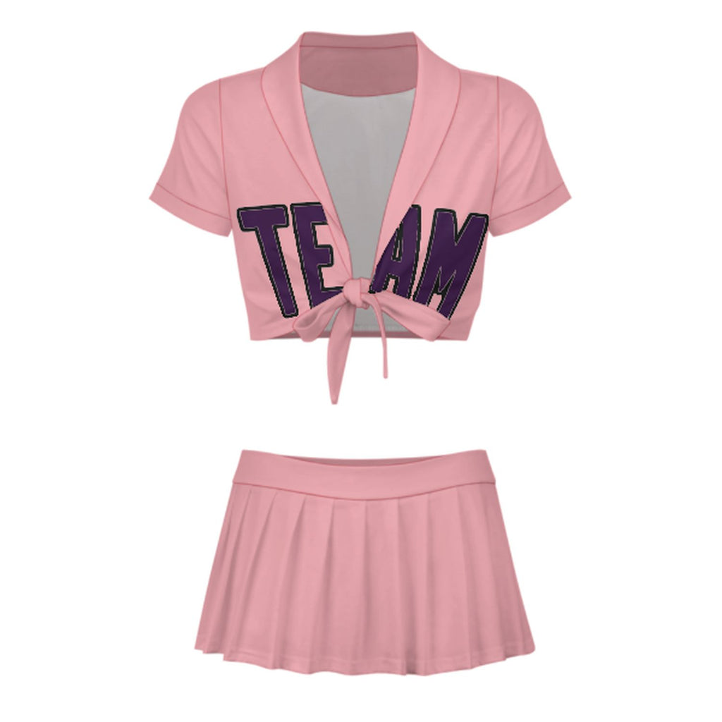 Custom Light Pink Purple Cheerleading Uniform Set