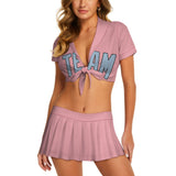 Custom Light Pink Light Blue Cheerleading Uniform Set