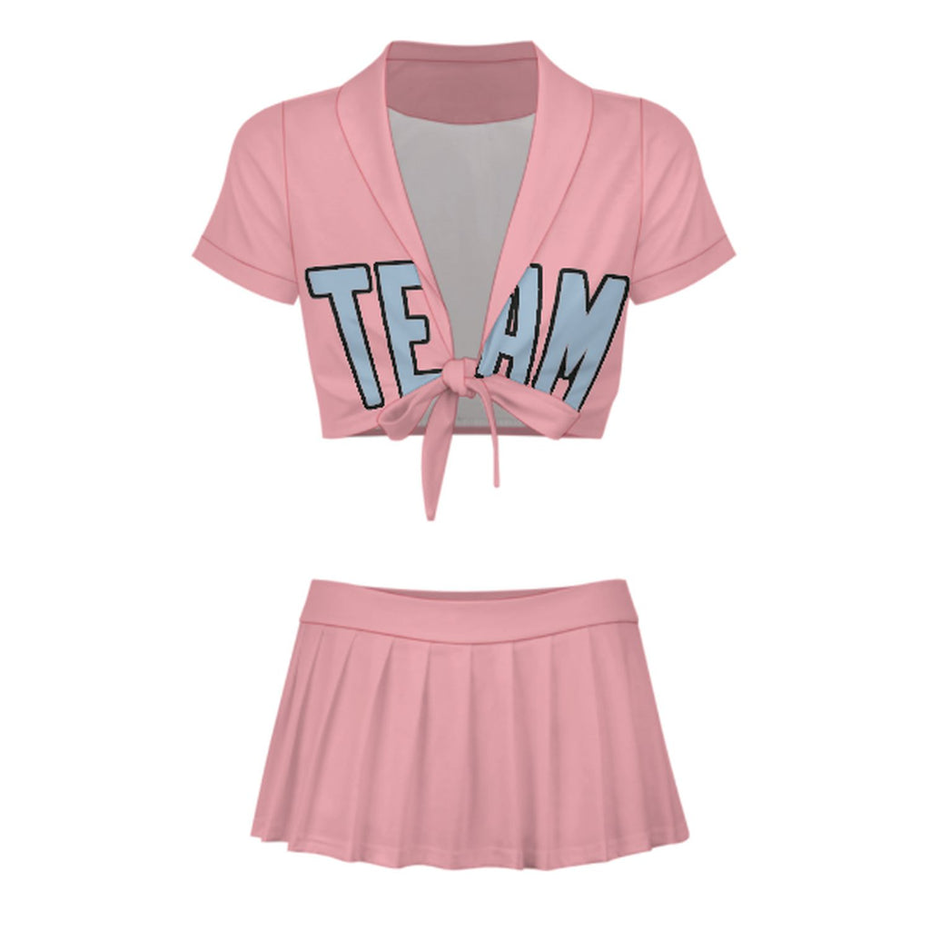 Custom Light Pink Light Blue Cheerleading Uniform Set