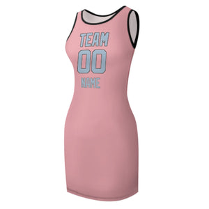 Custom Light Pink Light Blue Sleeveless Vest Dress