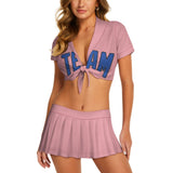 Custom Light Pink Sky Blue Cheerleading Uniform Set