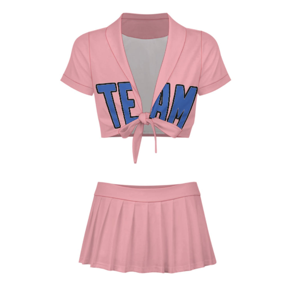 Custom Light Pink Sky Blue Cheerleading Uniform Set