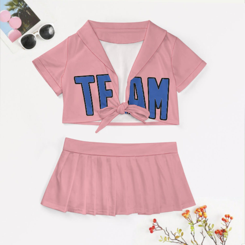 Custom Light Pink Sky Blue Cheerleading Uniform Set