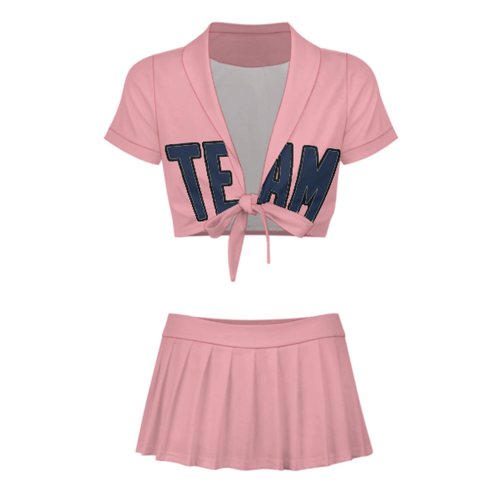 Custom Light Pink Blue Cheerleading Uniform Set