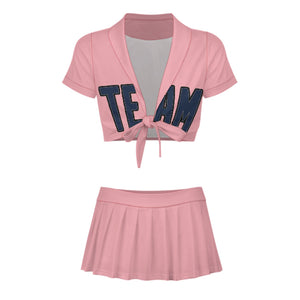 Custom Light Pink Blue Cheerleading Uniform Set