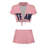 Custom Light Pink Blue Cheerleading Uniform Set