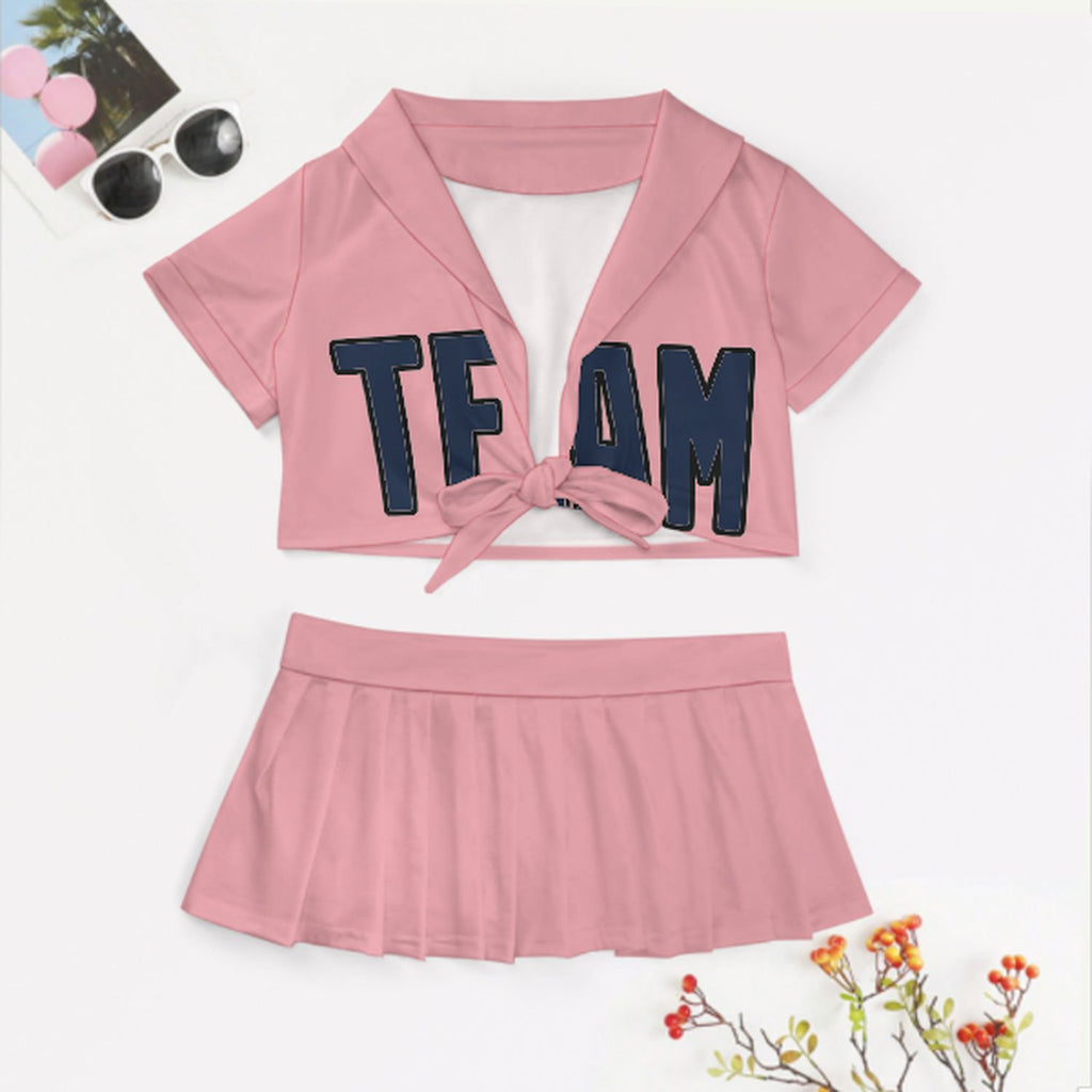 Custom Light Pink Blue Cheerleading Uniform Set
