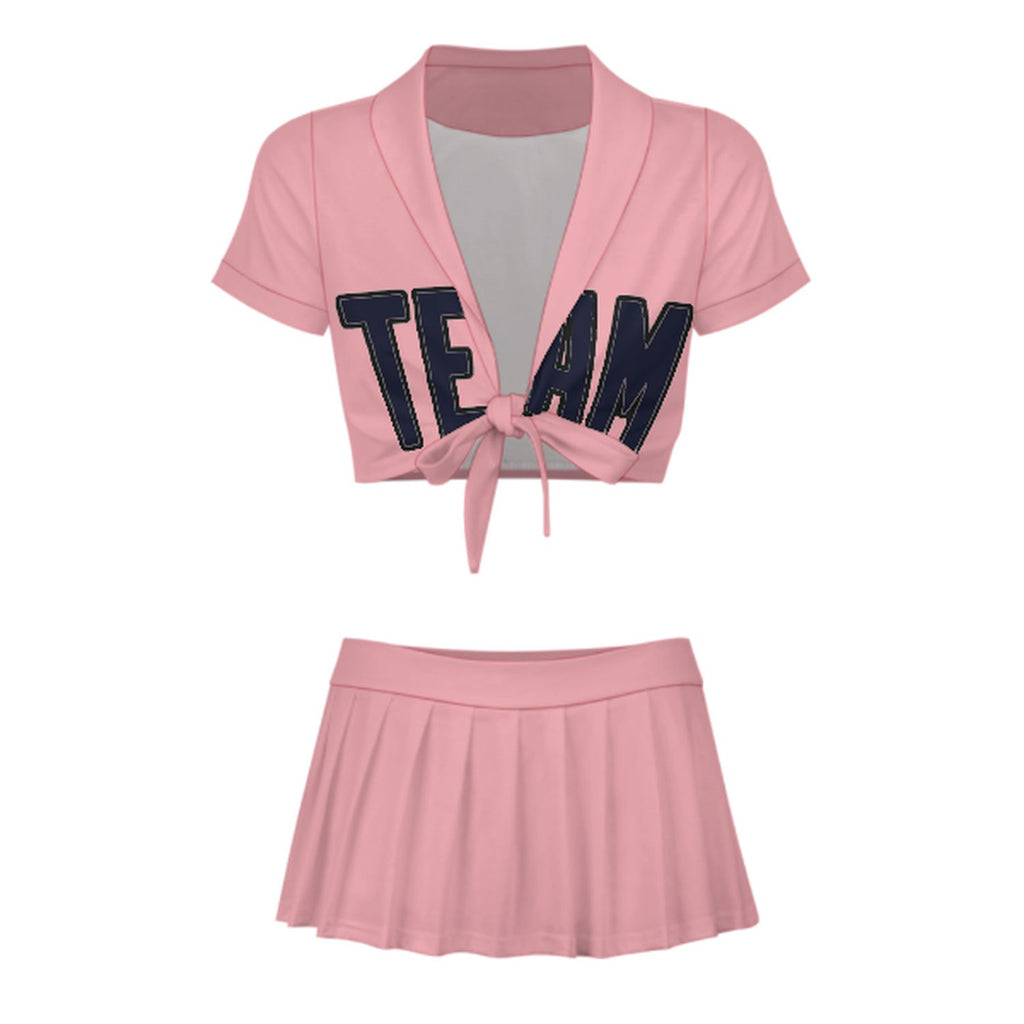 Custom Light Pink Navy Cheerleading Uniform Set