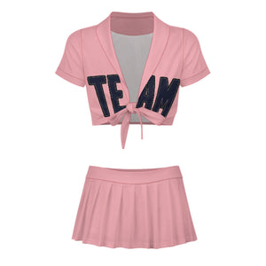 Custom Light Pink Navy Cheerleading Uniform Set